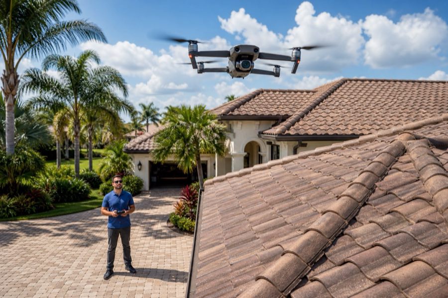 Roof inspection on a Tampa Bay home after a storm.