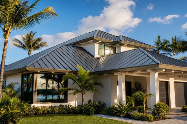 Standing-seam metal roof on a coastal Florida home