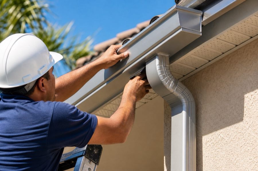 Seamless gutter and downspout work on a Tampa Bay home.