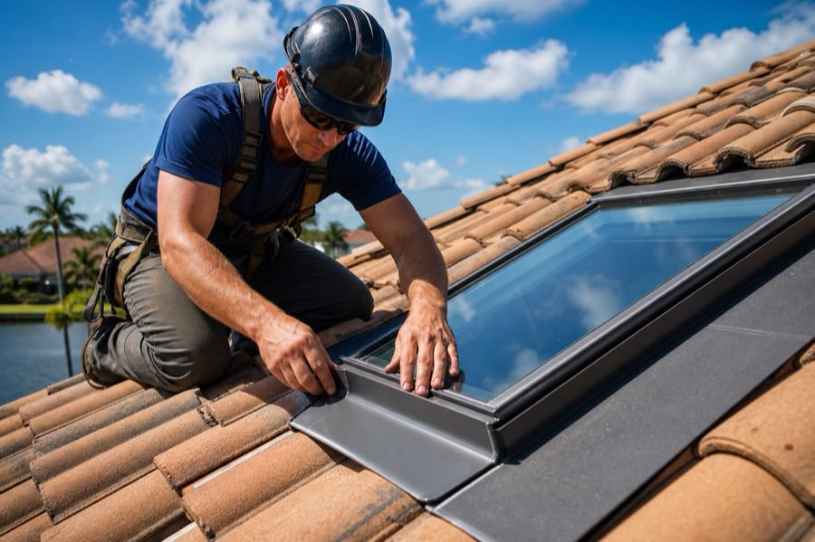 Skylight installation on a Tampa Bay roof.