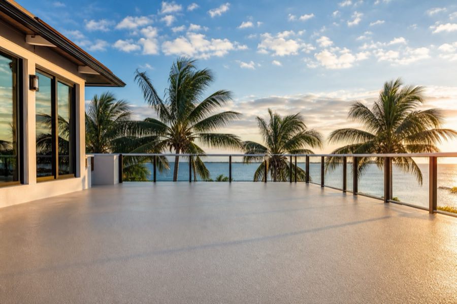 Finished walkable waterproof deck on a coastal Florida balcony.